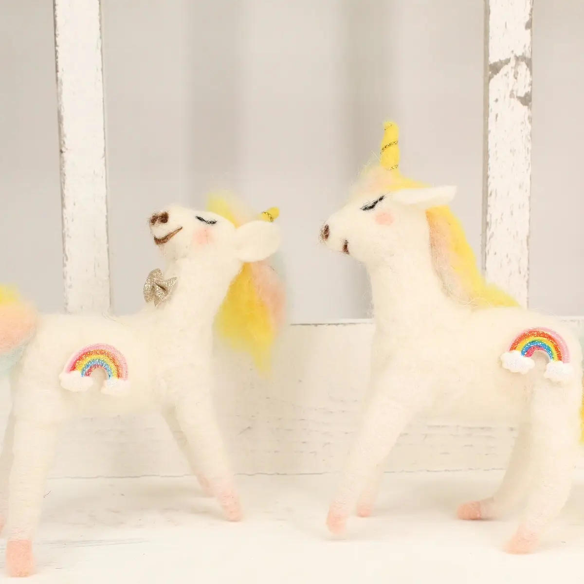 Unicorn's - felted wool ornaments - 2 pc set home decoration