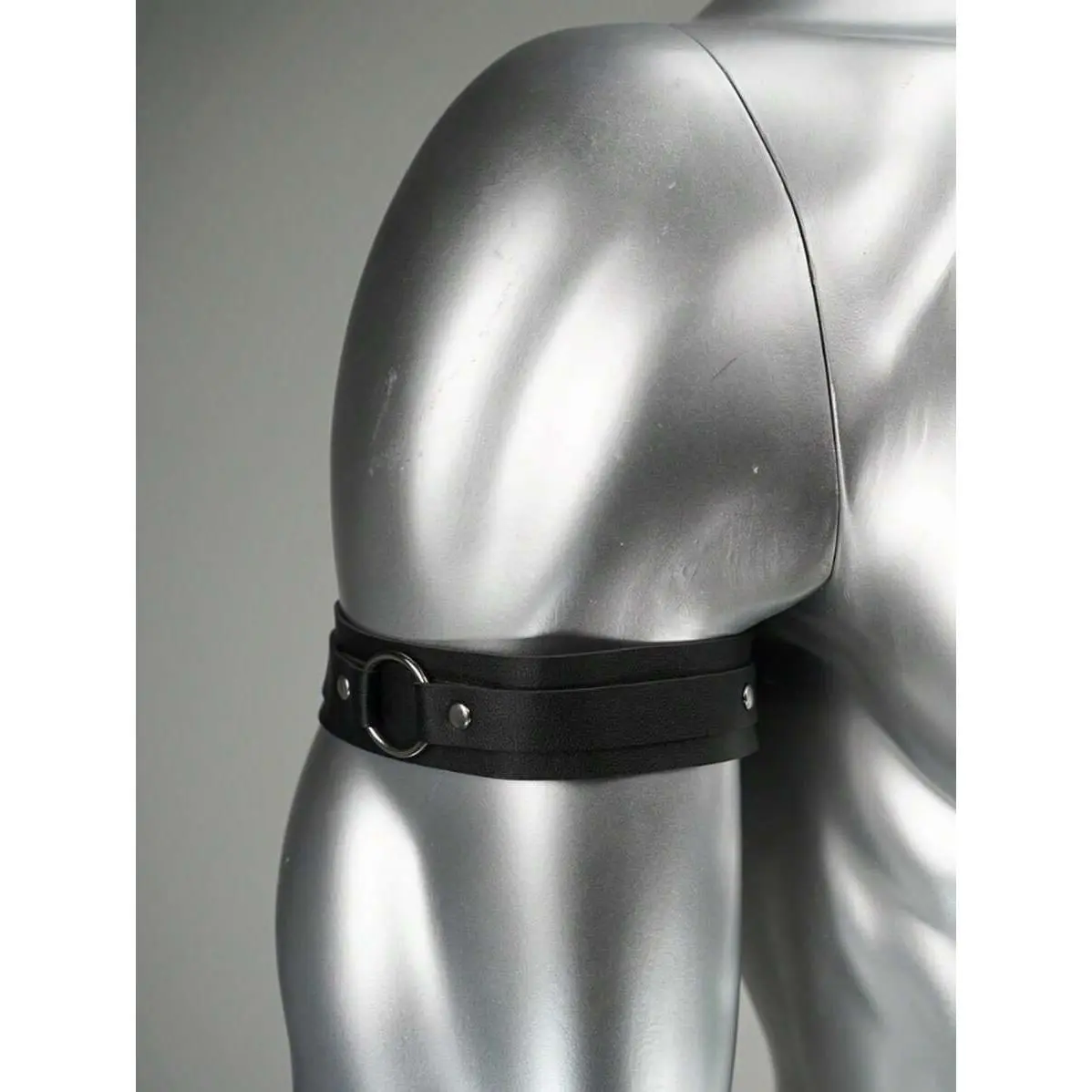 Adjustable Men's Gothic-Style Armband - tactical arm band   Street Style Black Faux Leather, Rivet Detail, Square Metal Buckle - Fashion Accessory For Parties And Valentine's Day