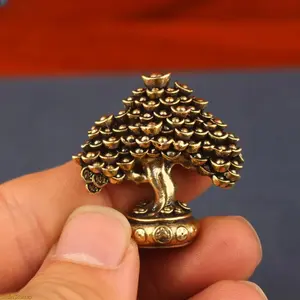 Solid Brass Money Tree Figurine, 2026 Feng Shui Lucky Wealth Ornament with Coins & Yuanbao, Retro Desktop Tea Pet for Home Office Decor & Gifting