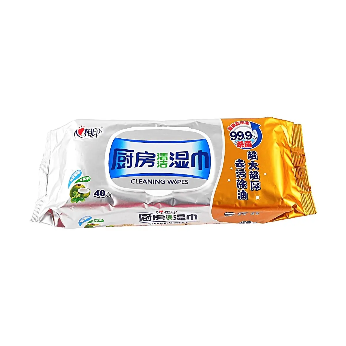 XIN XIANG YIN Pre-Moistened Kitchen Cleaning Wipes Pack - 99.9% Antibacterial Degreaser for Tough Grease, 40 Sheets Household Cleaning Wipes