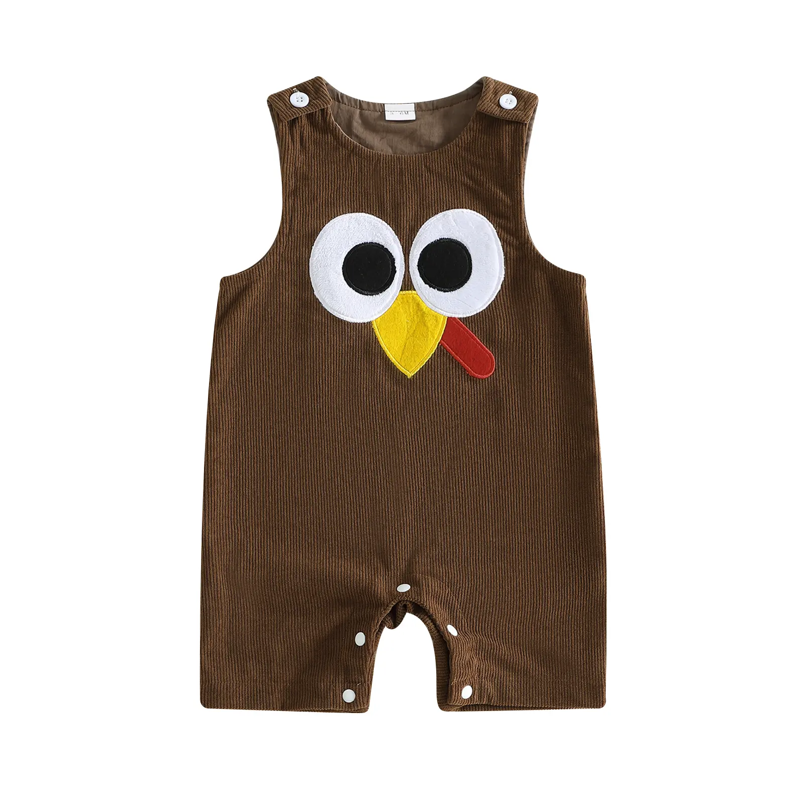Infant Baby Boy Girl Thanksgiving Romper Turkey Embroidery Sleeveless Corduroy Fall Winter Jumpsuit 0-18 Months