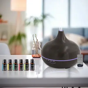550ml Ultrasonic Essential Oil Diffuser  Elegant Wood Grain Finish, Remote Control, 7 Color Ambient Lighting & 6 Therapeutic Grade Oils  Premium Aromatherapy Experience