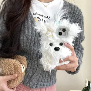 IPhone 13/16/17 | Plush white Western Highlands | Random color hair clip and comb gift | Best friend gift | Suitable for iPhone 12 13 14 15 16 17 Pro Max