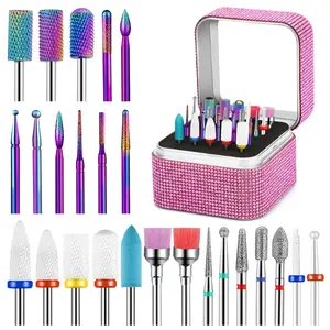 Cellentool 25Pcs Nail Drill Bits Set with Storage Box, 3/32 Inch Tungsten Ceramic Diamond Carbide Nail Drill Bits for Acrylic Gel Polish, Cuticle Efile Remover for Manicure Pedicure