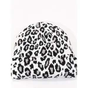 Unisex Soft Stretchy Knit Beanie Hat - Leopard Motif with Embroidered Heart Accent, Warm for Fall Daily Wear & Cold Weather, 50-60cm Circumference, Embroidered Heart Hats, Leopard Motif Hats