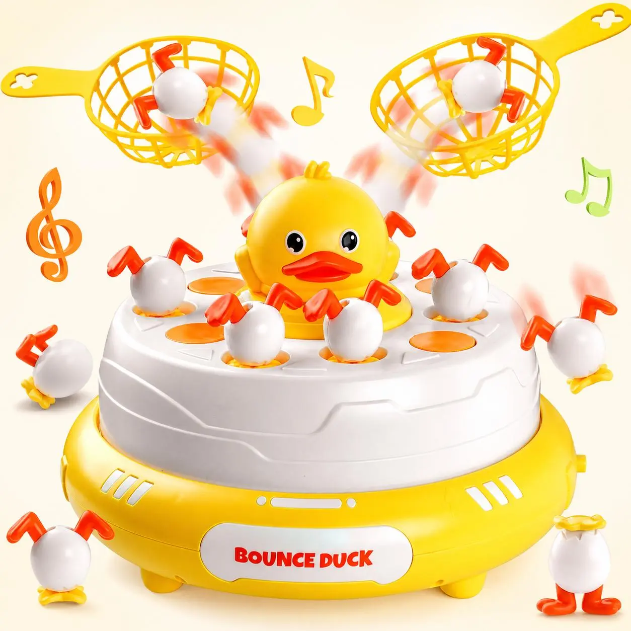 Duck Catching Toy for Kids, Bouncing Duckling Tabletop Toy with Music, Rotating Ducks & Catching Nets, Interactive Family Play Toy for Toddlers Boys Girls