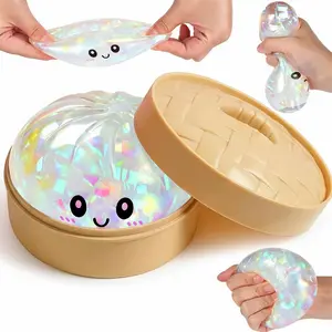 Glitter Dumpling Squishy with Box, Soft Sensory Squeeze Toy for Stress Relief, Mystery Glitter Dumplings, Decompression Dough,Tiktok Viral Cute Food Sensory Toy