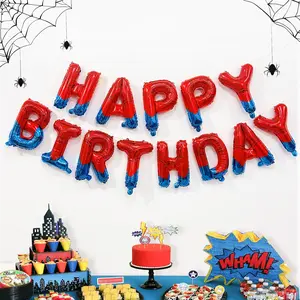 Spider Theme Birthday Banner Aluminum Foil Balloons Set, Blue Spider Web Design,For Party Decorations Indoor Outdoor Birthdays, Balloon Party Supplies