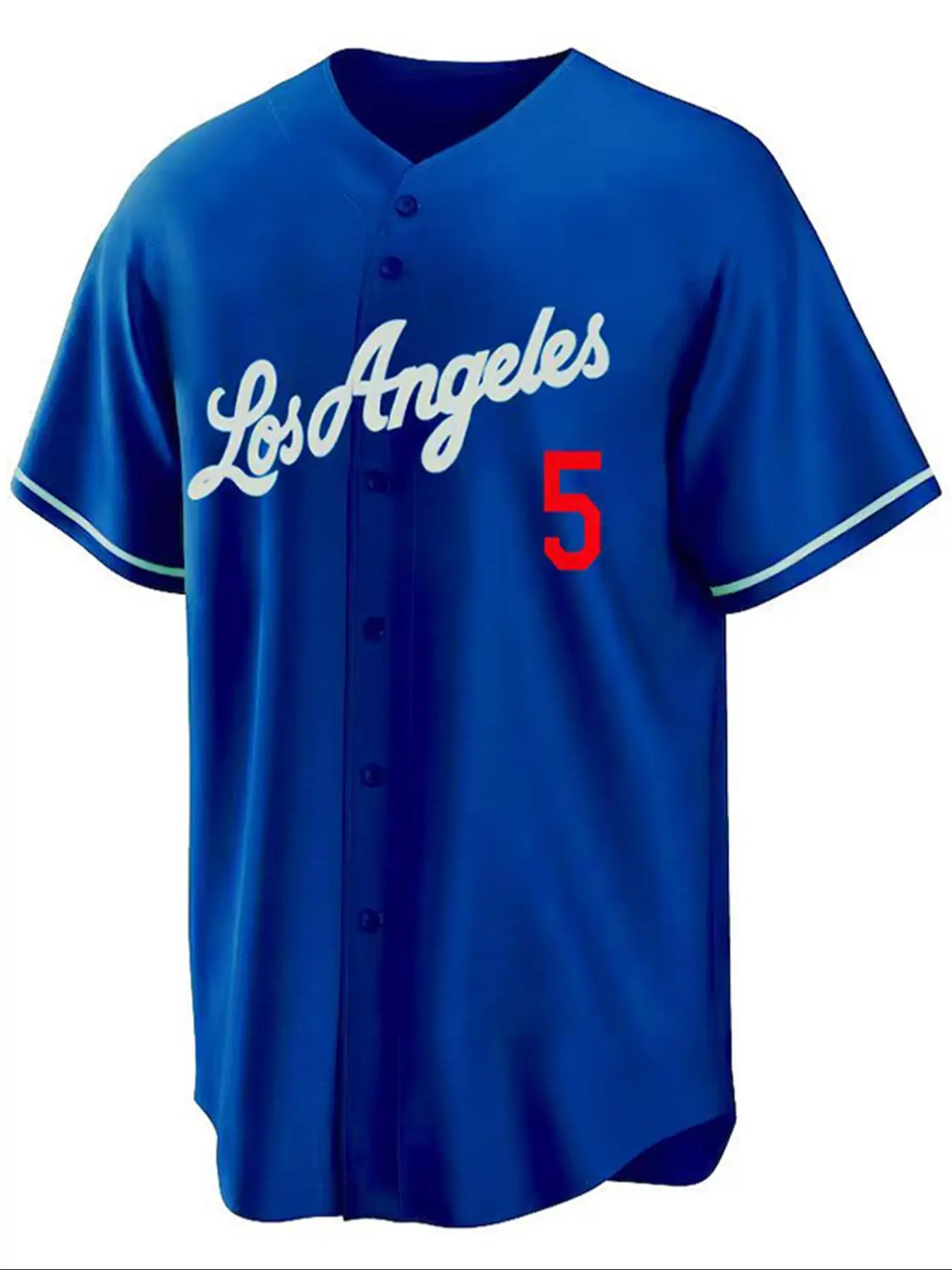 Men's 5 Blue Embroidery Button Front Baseball Jersey, Embroidered Baseball Jersey, Jersey Tee, Stylish Jersey, Regular Fit Casual Short Sleeve V Neck Baseball Top, Athletic Top for Daily Wear, Casual Sporty Top, Men's for All Seasons
