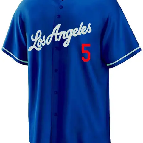Men's 5 Blue Embroidery Button Front Baseball Jersey, Embroidered Baseball Jersey, Jersey Tee, Stylish Jersey, Regular Fit Casual Short Sleeve V Neck Baseball Top, Athletic Top for Daily Wear, Men's for All Seasons, Embroidery Sportswear