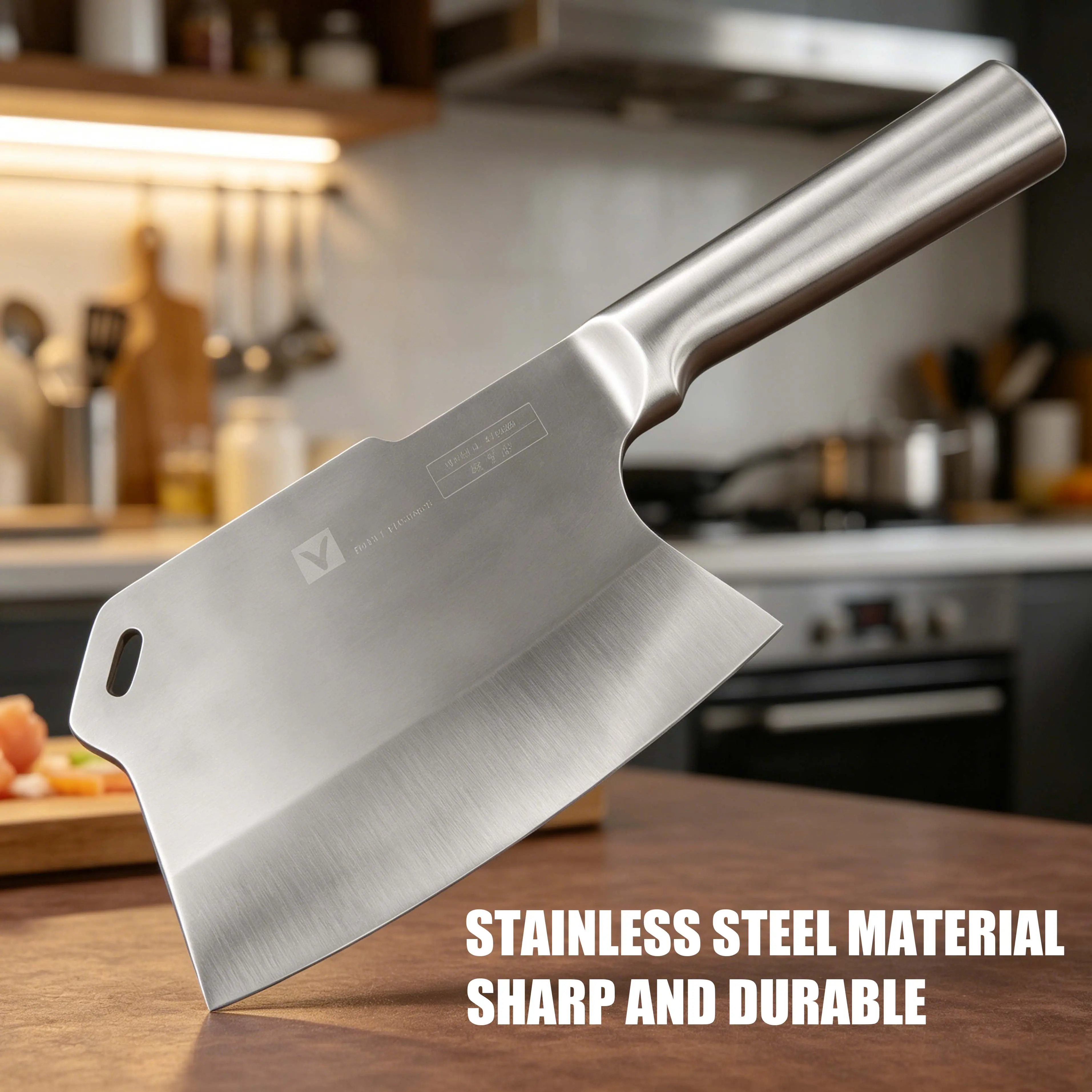 One-Piece Stainless Steel Kitchen Cleaver, Practical Chef Knife, Multi-use Meat Chopping Knife, Premium Kitchen Knife for Vegetable & Bone Cutting