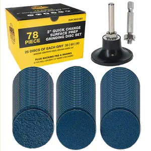 2 Inch Grinding Discs, 36, 60 & 80 Grit (25 Disc Each), R-Type Adapter & Backing Pad - Quick Change Zirconia Coarse Cut Sanding Discs for Auto, Wood, Metal, Rust, Oxidation, Welds