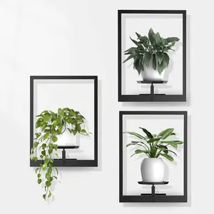 Picture Frame Wall Plant Holder, 3 Pack Plant Stand Indoor Metal Window Plant Shelves for Multiple Plants Home Decor Wall Decor for Home, Office, and Garden