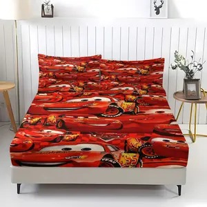 Lightning McQueen Themed Printed Fitted Sheet, Bed Set,Colorfast,Including 1 Bed Sheet and 2 Pillowcases,The Non Slip Dust Cover is Suitable for Boys,Teenagers and Adults Bedrooms and Guest Rooms,Suitable for Personal Use or as a Gift for Others