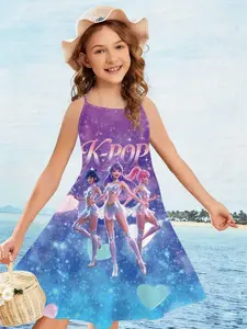 Girls' Strapless Dress Idol Girl Group K-Pop Dream Blue Starry Sky Gradient 3D Print Sweet Cute Style Summer Dress Casual Vacation Daily Wear Sundress