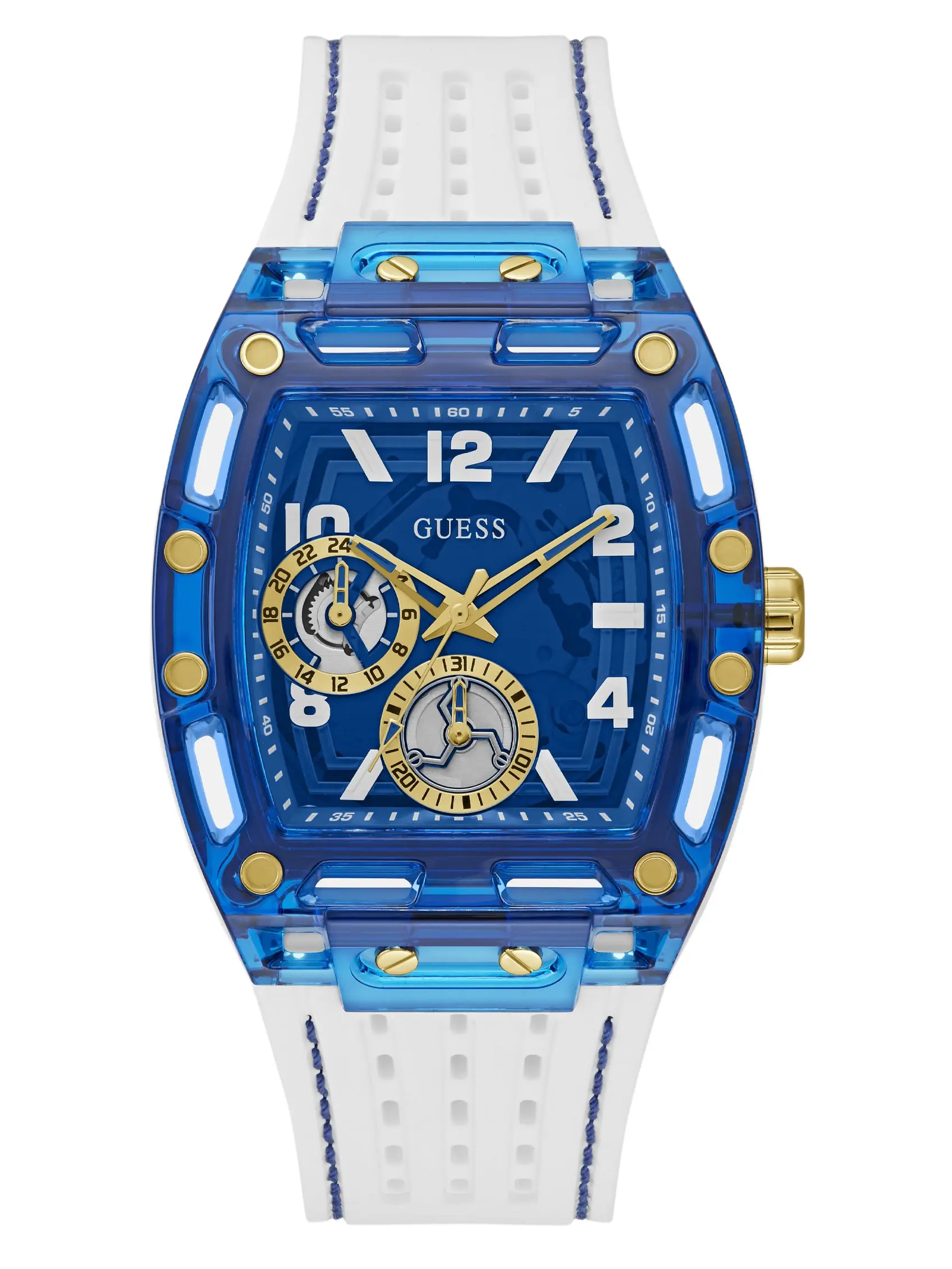 GUESS Male Blue and White Silicone Multifunction Watch