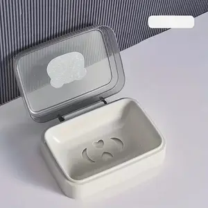 Transparent Plastic Bathroom Soap Holder with Drain System and Lid, Non-Slip Base, Durable Container for Home, Dorm, Travel