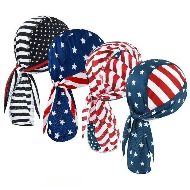Men's 4-Pcs American Flag Do Rags Beanie Hats - Elastic Skullcap Sports & Outdoor Hats, Breathable Sweat-Wicking Helmet Liners for Motorcycle, Cycling
