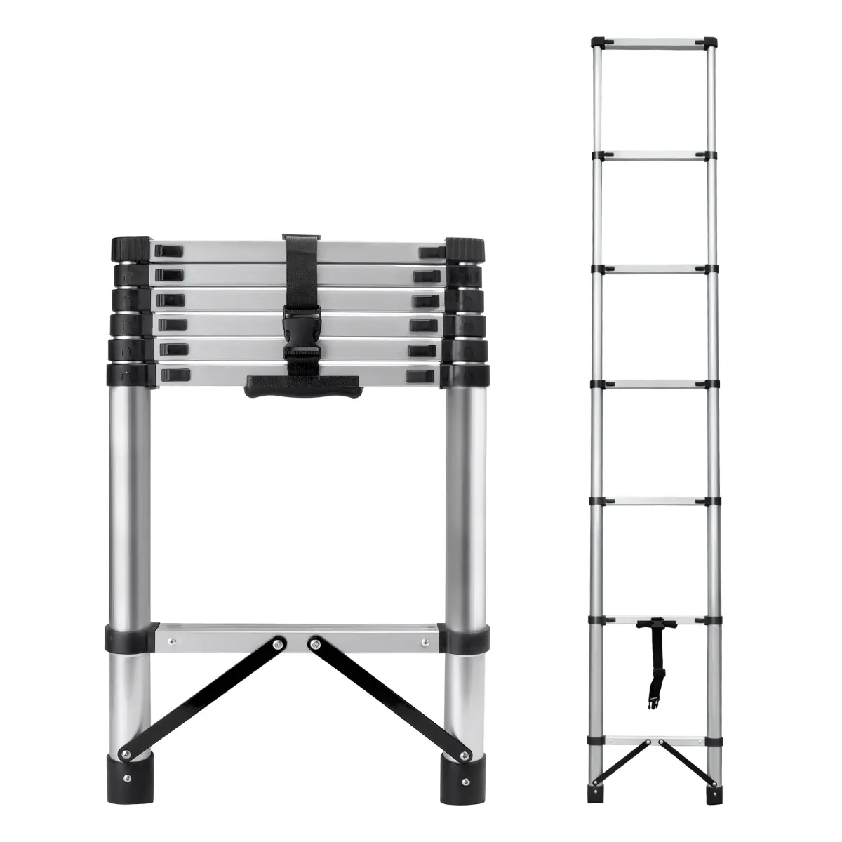 8.56 feet Compact Telescoping Ladder for Loft RV Household, Portable Telescopic Ladder with Non-Slip Rubber Feet, Max Load 150kg/330lb, Aluminium Telescopic Ladder, Portable Collapsible Ladder