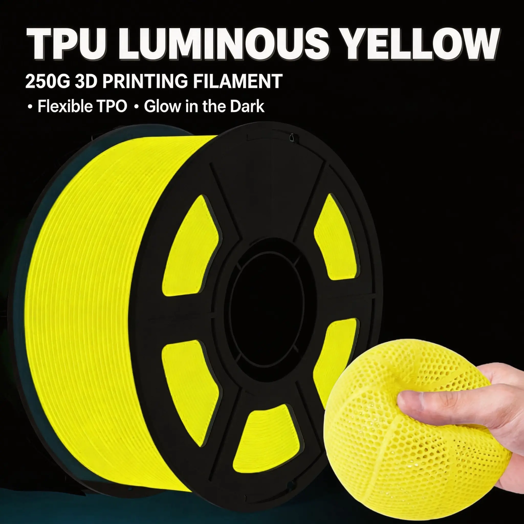 95a Tpu 3D Printer Filament, 1.75mm Glow-In-The-Dark, Soft Flexible Material, High Hardness & Elasticity, UV Lamp Compatible, 250m Spool