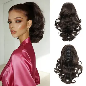 Short ponytail Extension, 12 Inch Claw Clip Ponytail Extension, Bun Messy hair pieces, Curly Loose Wavy Pony Tails, Quick on and off, Cool Ponytail Extension, Breathable ponytail Extension, Synthetic Claw Clip Extensions