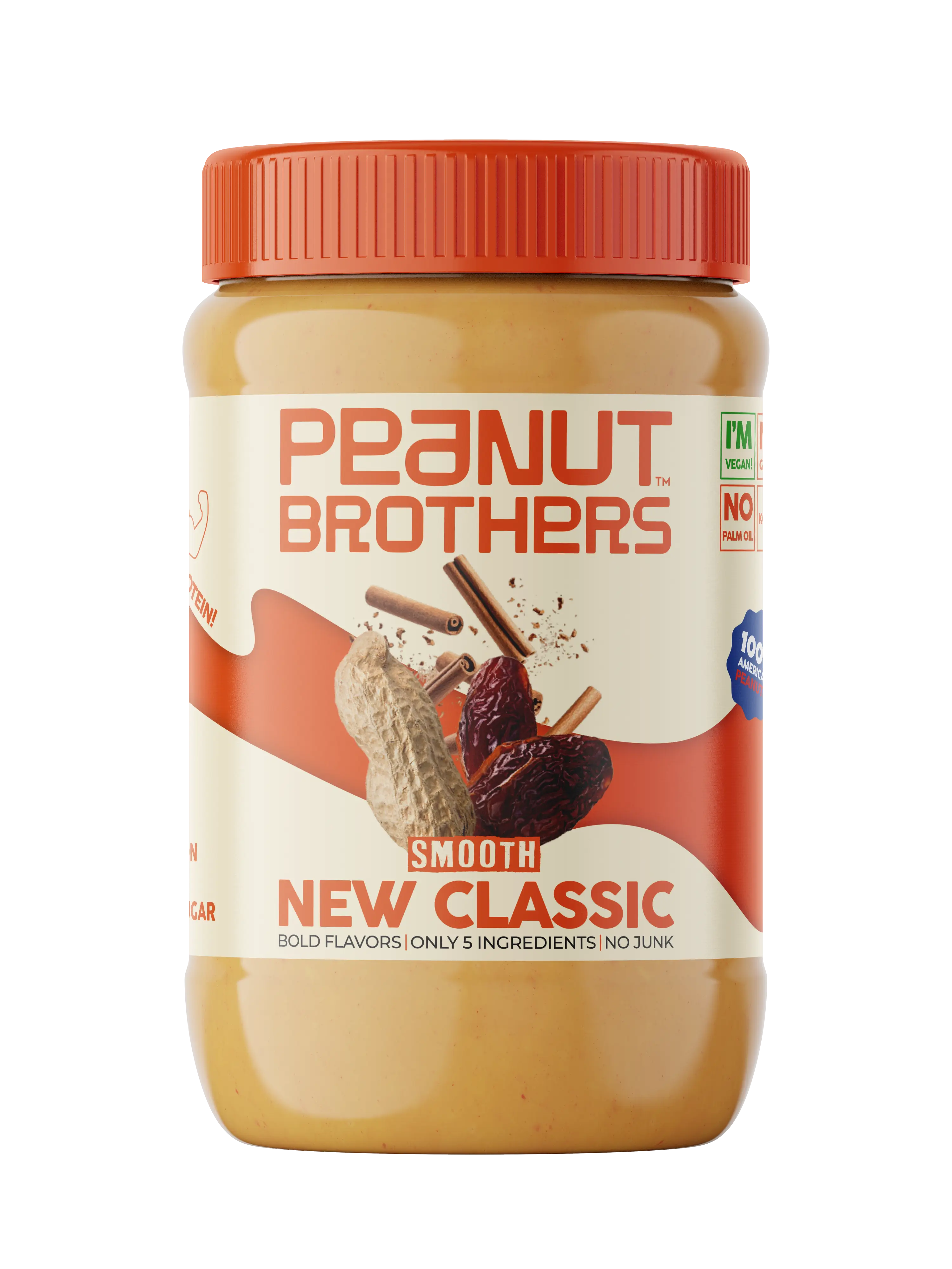Peanut Brothers Smooth New Classic Peanut Butter (17oz) - 100% Natural, No Added Sugars, US Origin, Perfect for Snacks & Sandwiches