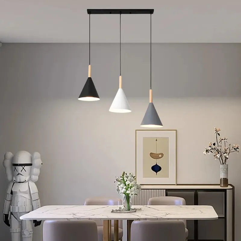 Nordic Creative Dining Room Pendant Light, Three-Light Bar Counter Lamp, Simple Caron Color E27 Socket, No Bulb Included