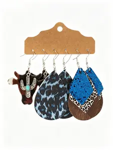 3 Pairs Bohemian Western Style Earrings, Beaded Turquoise Pendant Ear Jewelry, Women's Ethnic Fashion Unique Ear Accessories