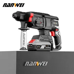 NANWEI Turning hole range H5261 4-14MM SDS-Plus Rotary HammerDrill, 4 Functions in One Knob, Safety Clutch, 6 Speeds, 5000BPM /950RPM, Fit for Concrete,Wood, Steel、drilling, hammer ,chiseling, adjustment Includes 2 batteries Heavy Duty drill