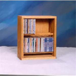 212 MAIN Fully Assembled Honey Oak Solid Oak Dowel CD Cabinet - Wood Shed-Style Indoor CD Shelf Unit for Living Room
