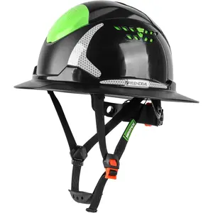 Full Brim Hard Hat with Headlight Vented Safety Construction Gear 6 Point Suspension Adjustable Ratchet for Work Site Industrial Outdoor Heavy Duty Protection
