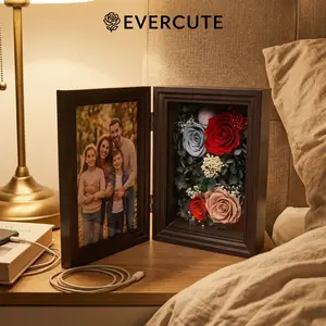 EVERCUTE Super Grade Preserved Rose Photo Frame – 8-Inch Customizable Picture Frame with Eternal Flowers, Luxury Memory Gift for Girlfriend, Anniversary, or Birthday wall gallery photo frame fake flowers for outdoor uv resistant realistic silk flower