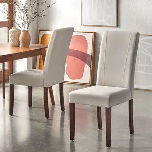 Buylateral Set of 2 Lizzy Parsons Dining Chairs Off White: Polyester Upholstered, Rubberwood Frame, Foam Filled
