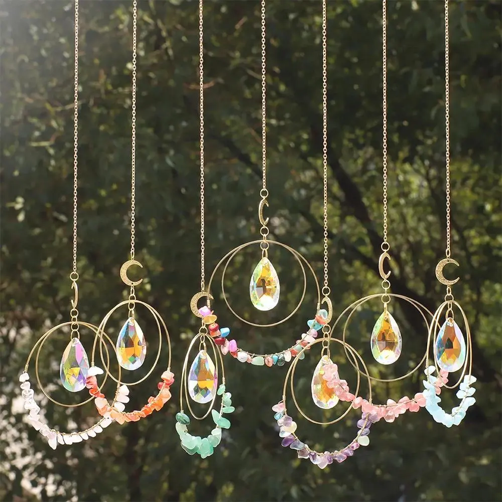 Amethyst Crystal Circle Suncatcher, Hanging Crystal Stone Rainbow Maker, Window Light Catcher, Garden Ornaments for Outdoor Decor & Gifting