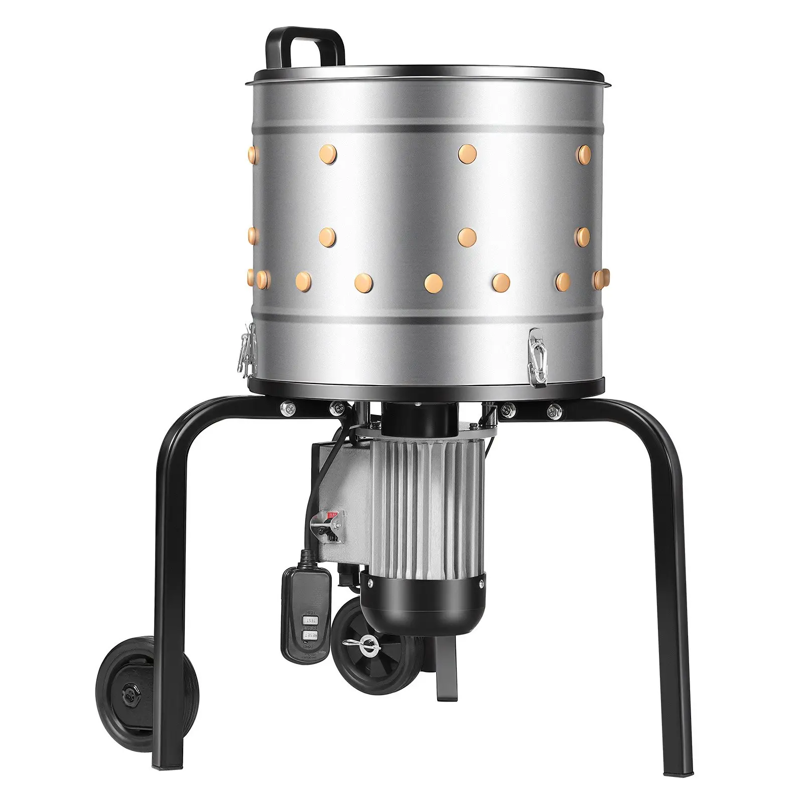 VEVOR Stainless Steel Electric Chicken Plucker Machine, 15.7in Drum, 550W 275RPM, 114 Independent Rubber Fingers with Rubber Tips, Transport Wheels, 23.4x21.9x31.5in Feather Remover for 1-2 Chickens per Cycle, Soft Fingers