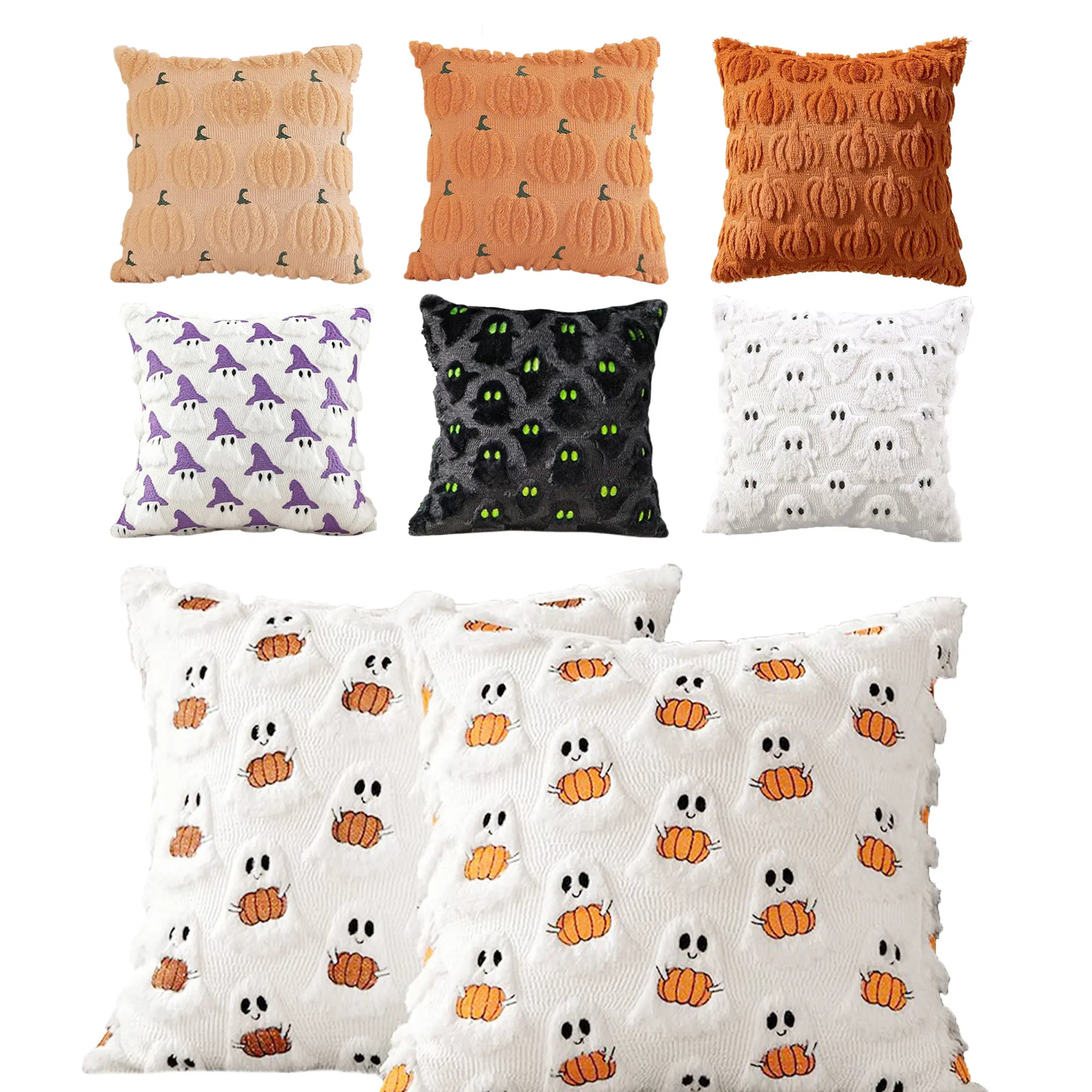 3D Tufted Halloween Pumpkin Pillow Covers 18x18, 2 Pack Soft Plush Decorative Cushion Covers for Sofa, Bedroom & Living Room,Perfect Holiday Decor