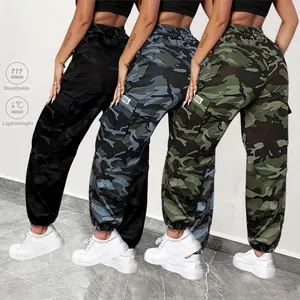 Women's camouflage multi pocket workwear, ankle tied casual pants Drawstring elastic waistband, loose and breathable outdoor workwear, sports pants Multi color versatile commuting camouflage workwear pants