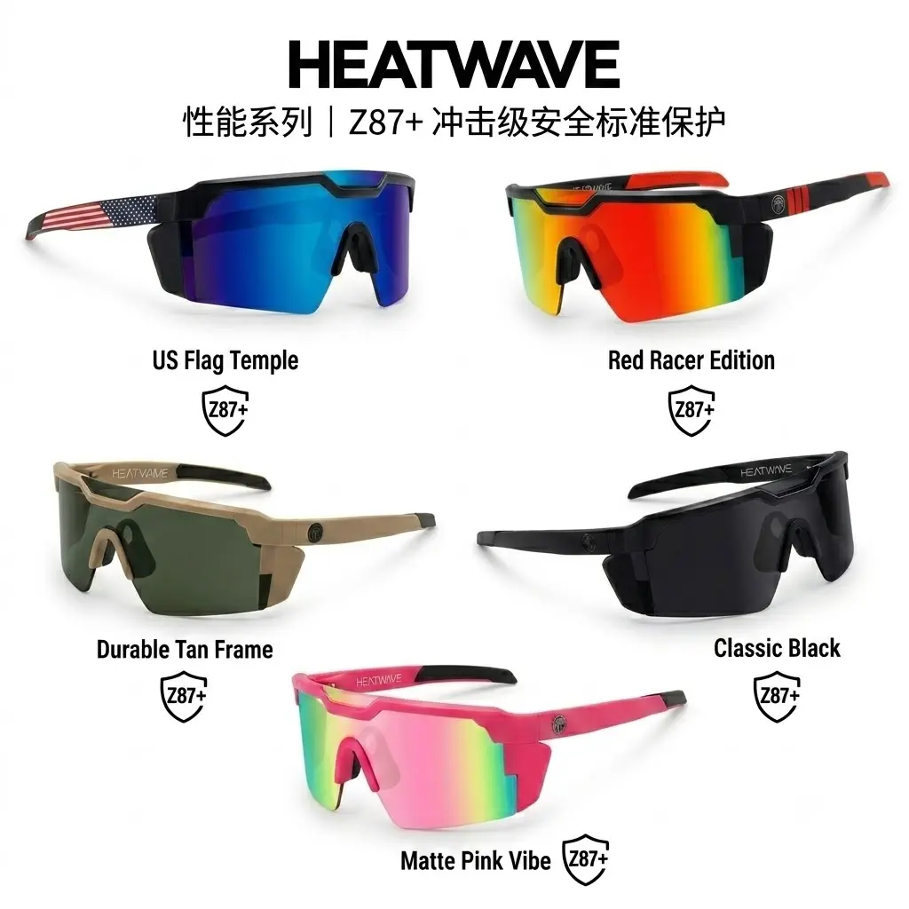 HEATWAVE Shield-X ANSI Z87+ Certified Sports Sunglasses, Multi-Color Mirrored & Polarized Impact Resistant UV400 Cycling Glasses vintage y2k aviator