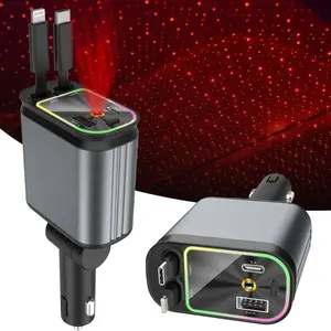 Super Fast Retractable 4-in-1 Car Charger with Anti-Tangle Retractable Cables, Dual Charge Port, Starlight Roof Fast Charging Adapter -Automotive car charger starry Sky Roof light Led charger #TiktokShopSpringGlowUp