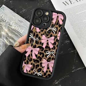 Bow and Leopard-Print Pattern Phone Case, TPU Soft Silicone,Fully Protected and Shockproof For iPhone16 15 15Pro Max 14 14Pro 13 12 11 X 16promax Girl