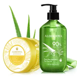Aloderma Aloe Vera Gel Set 2 Pack - Aloe Flower Essence Gel, Aloe Vera Gel + Tea Tree Oil