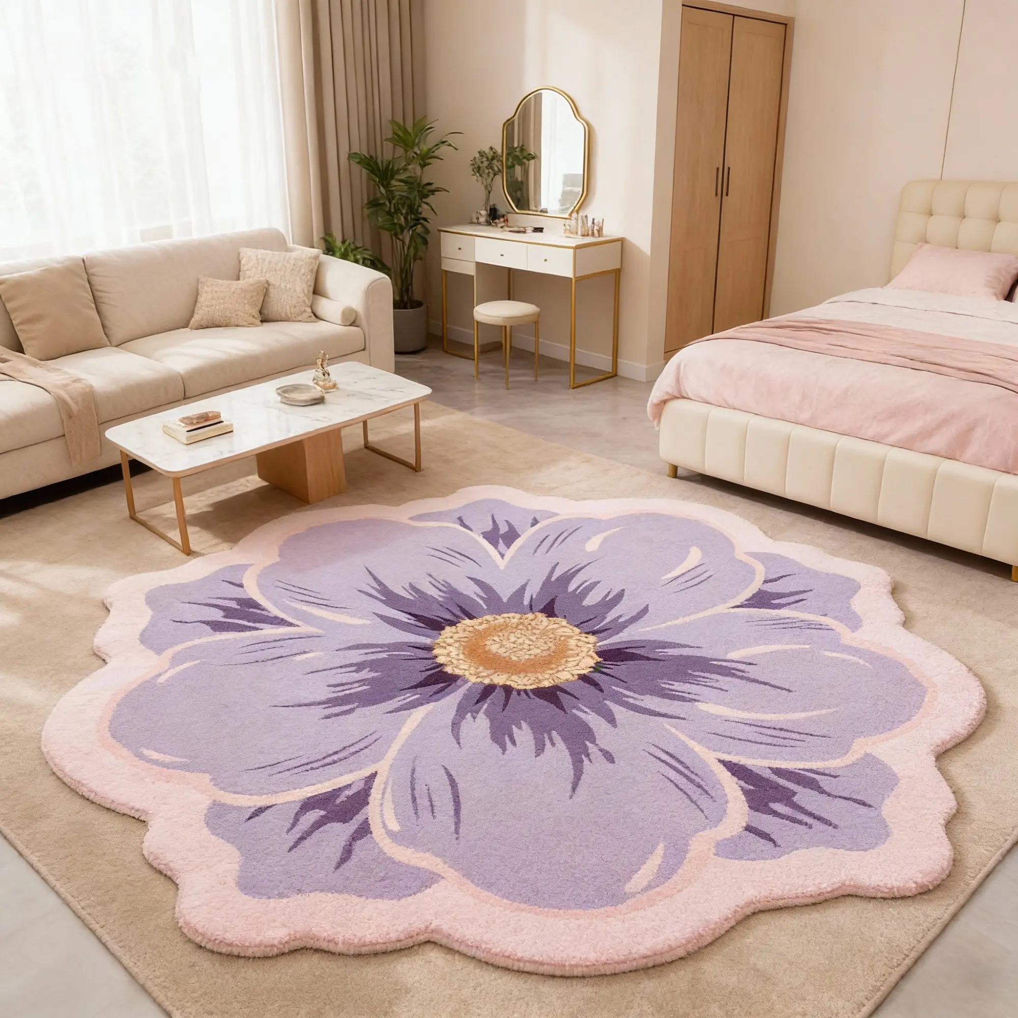 Modern Irregular Floral Gradient Carpet, Washable Easy Clean Plush Rug for Living Room Bedroom, Creative Art Design Home Decor, Floral Pattern Rug, Vintage Floral Rug, Floral Shaped Rug, Decorative Rug, Bedroom Rugs