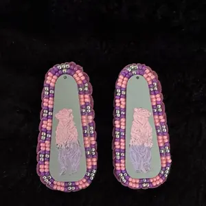 Indigenous Made Post Bear Earrings with Colorful Beads and Decorative Design
