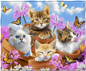 Kittens in Garden Blanket-60x50" Plush Fleece