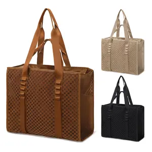 Miss Fong x MOMINSIDE Mesh Beach Bag, Large Folding Checkered Tote Bag with a Purse For Women, with Insulated Pockets, Hat&Towel Clips Shoulder Bag Handbag for Swim Pool Boat Travel Vacation, Durable Net Bag Everyday Bag For Grocery Shopping Gym Picnic