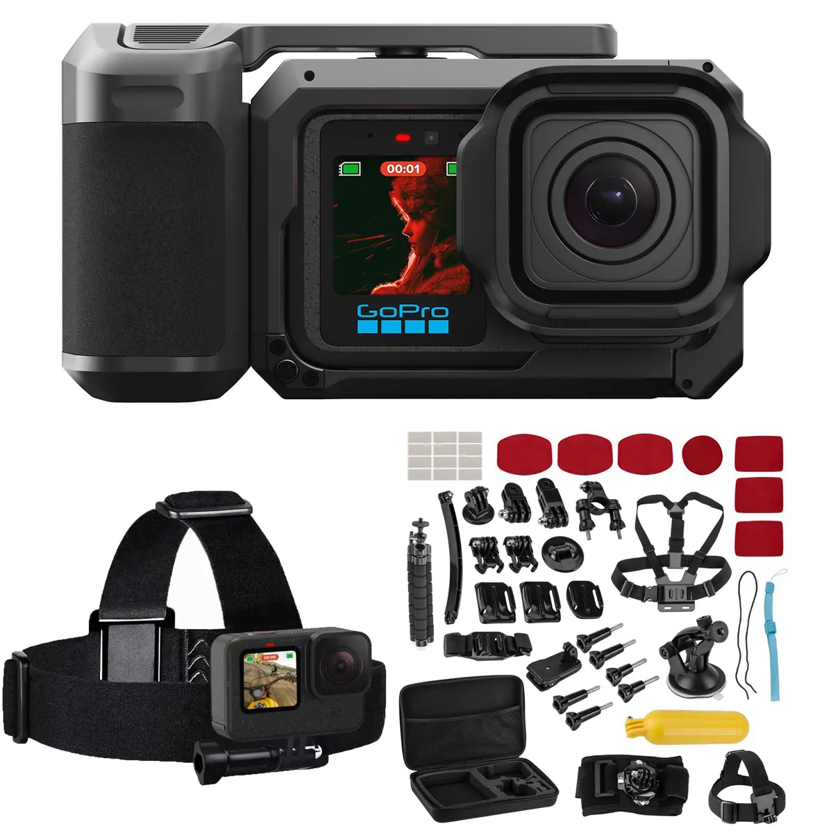 GoPro MISSION 1 PRO Grip Edition Camera, Bundle with Froggi Extreme Sport Kit and Head Strap Mount