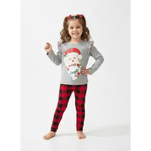 Toddler & Kids "Merry and Bright" Santa Top and Red Plaid Leggings Set (3T–8T)