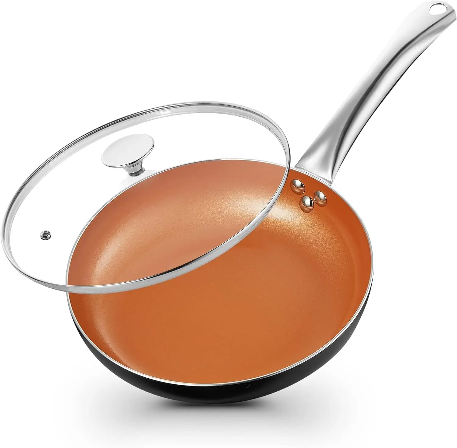 KOCH SYSTEME CS 8 Inch/ 9.5 Inch Non Stick Frying Pan with Lid, Copper Frying Pans Nonstick, Ceramic Coating Pan, Small Skillet, Egg Fry Pan, All Stove Induction Compatible, Non Toxic