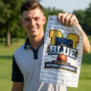 Michigan Basketball National Champions Golf Towel, Microfiber Waffle Weave Golf Towel with Clip & Grommet, Absorbent Novelty Golf Gift