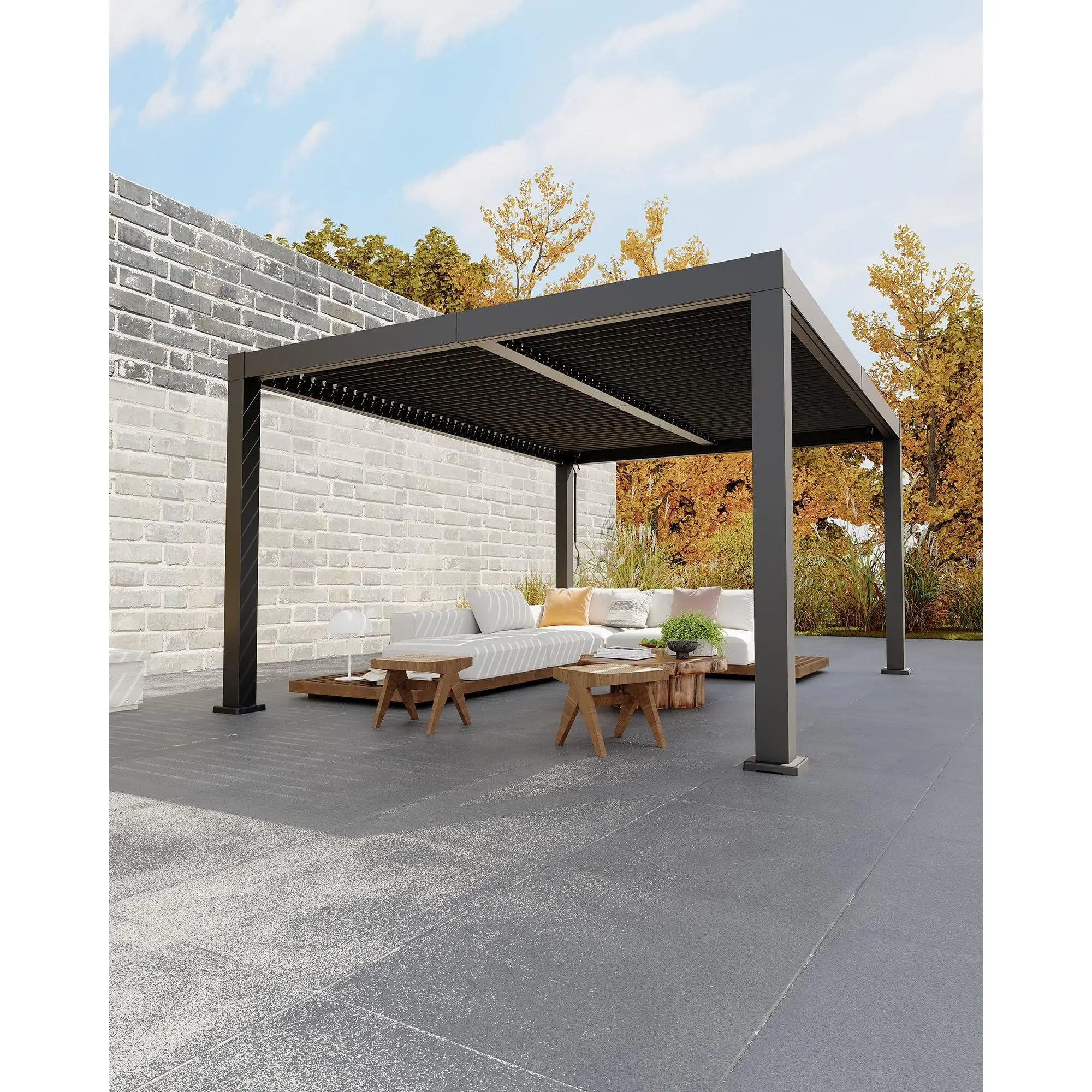 Heavy Duty 12x16 Ft Weatherproof Sturdy Aluminum Pergola, Outdoor Louvered Roof Gazebo with Adjustable Slats, Integrated Drainage, Reinforced Frame Hardtop for Patio Deck